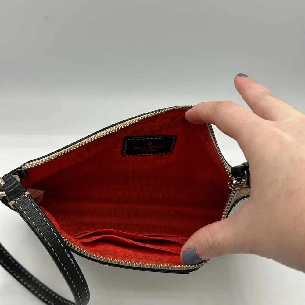 Kate Spade colorblock black & cream leather wristlet / small handbag